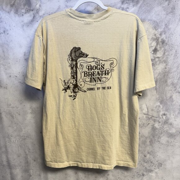 Vintage 90s Hogs Breath Inn T Shirt Mens XL 21.5x26.5 Tan Short Sleeve - Picture 2 of 16